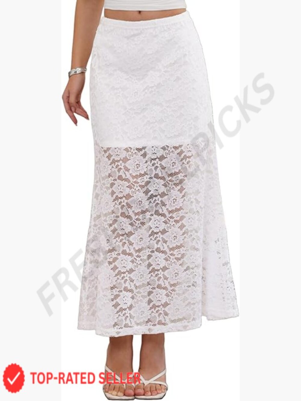 Lace Maxi Skirt Elastic High Waist Flowy Boho Chic Summer Long Skirt